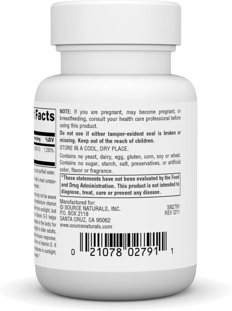 Source Naturals Vitamin D-3, Supports Bone & Immune Health*, 250 mcg (10,000 IU) - 60 Softgels - Image 3