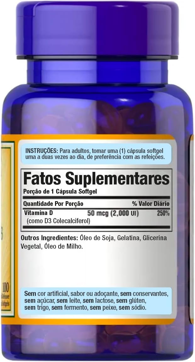 Puritan's Pride Vitamin D3 2000 IU-100 Softgels - Image 2