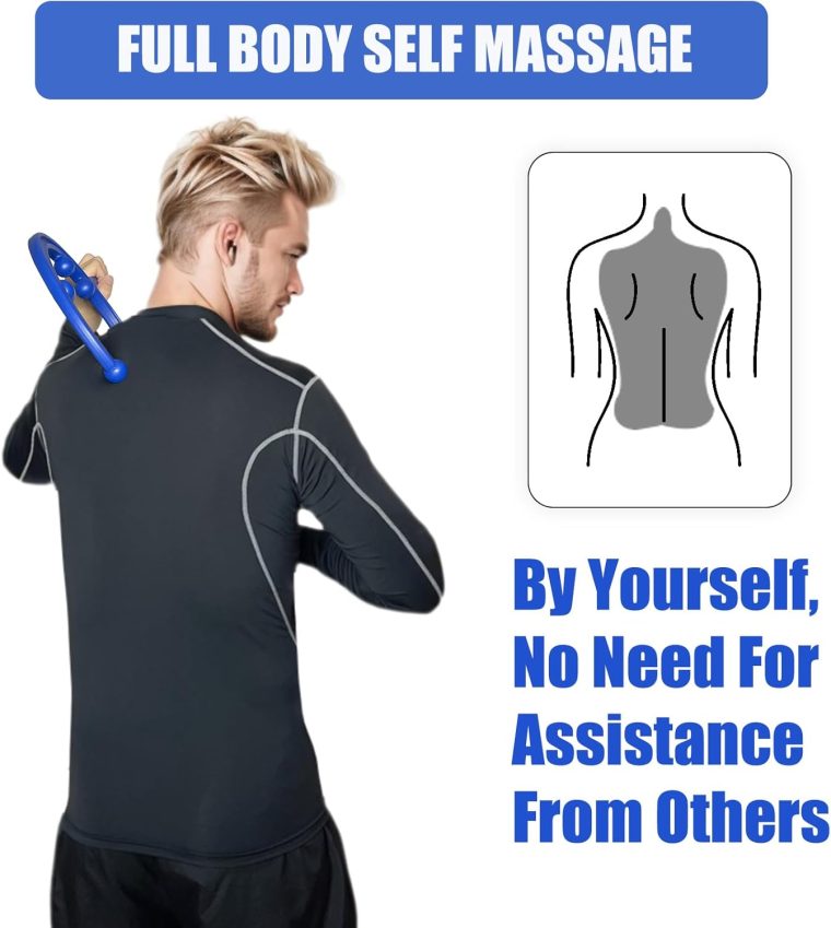Neck and Back Massager Tool: Your Professional Companion for Back, Neck & Shoulder Relaxation. Pressure Point & Trigger Point Massage, and a Practical Back Scratcher for Deep Muscle Soothing(Blue) - Image 4