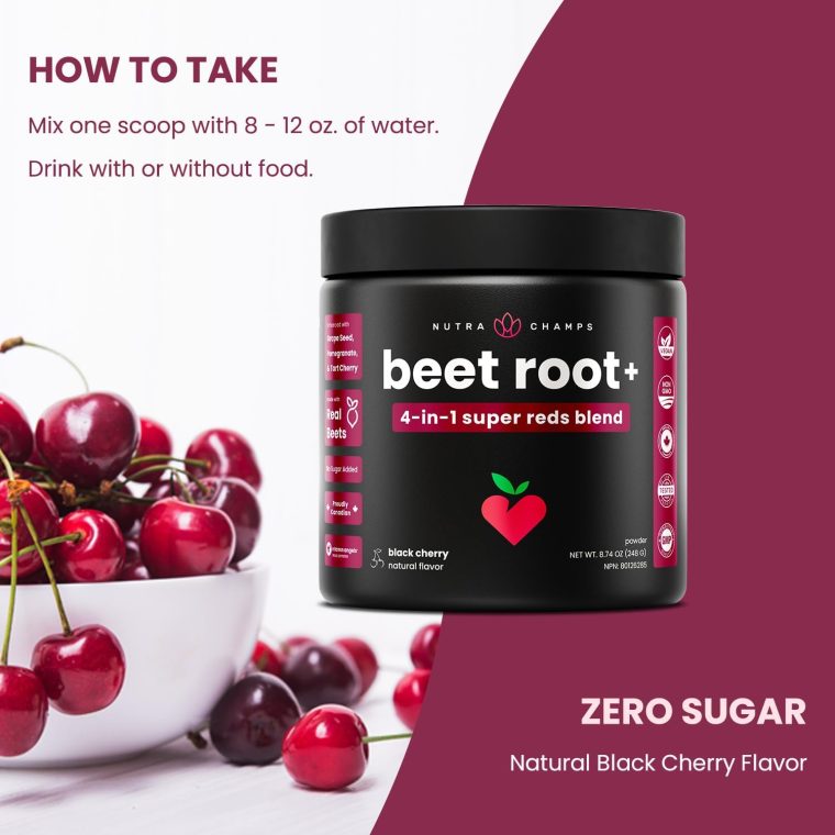NutraChamps Beet Root Powder Circulation Supplement, Superfood Powder Nitric Oxide Supplement with Beetroot Juice, Super Reds Powder & Grape Seed Extract, No Sugar Beet Supplement - 8.74 Oz - Image 3