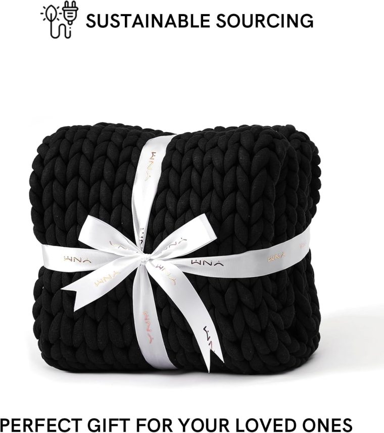 YnM Chunky Throw Blanket, Medium-Weight, Hand Knitted, Skin Friendly, Ventilated and Breathable, Machine Washable, Home Décor Piece for Couch, Sofa and Bed (Black, 60x80 Inch) - Image 6