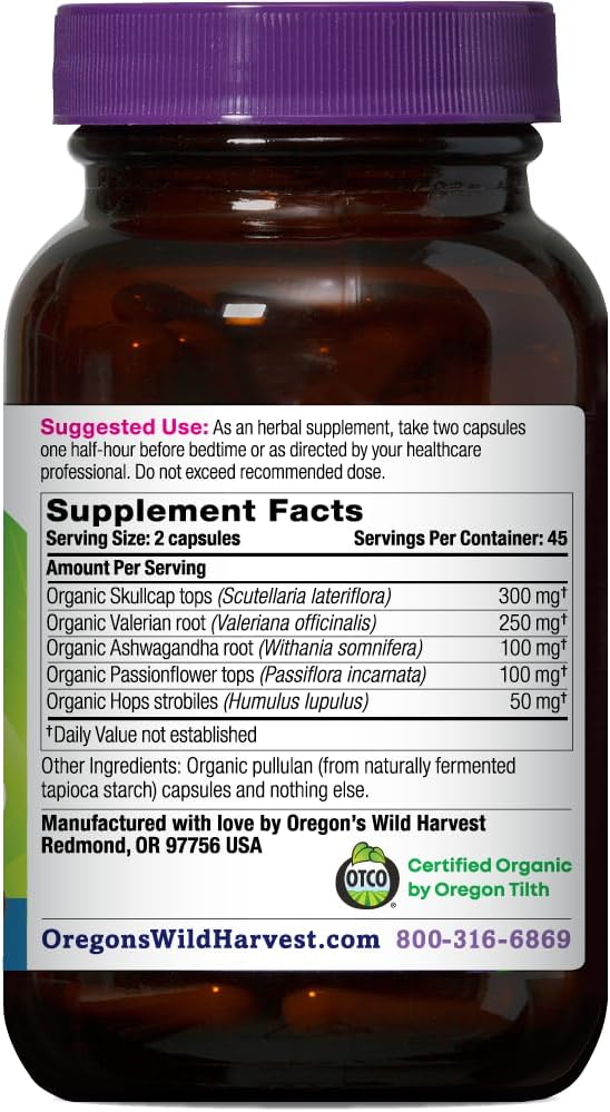 Oregon's Wild Harvest Sleep Better Capsules – Organic Vegan Herbal Sleep Supplement – Non-GMO, Gluten-Free, USDA Certified – 90 Capsules - Image 2