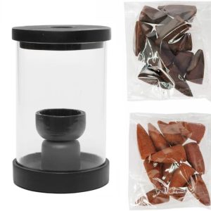 HOSLEY 2-Pack Black Wood & Glass Backflow Incense Burner Kit Includes 25 Incense Cones | Elegant Aromatherapy Set for Home, Office, Meditation & Relaxation