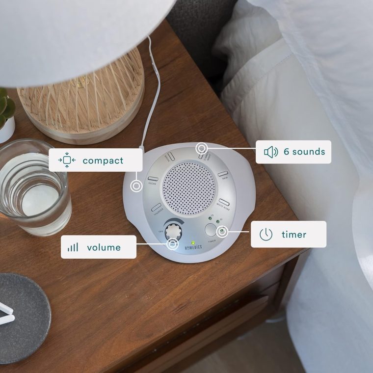 Homedics SoundSleep White Noise Sound Machine, Silver, Small Travel Sound Machine with 6 Relaxing Nature Sounds, Portable Sound Therapy for Home, Office, Nursery, Auto-Off Timer, by Homedics - Image 7