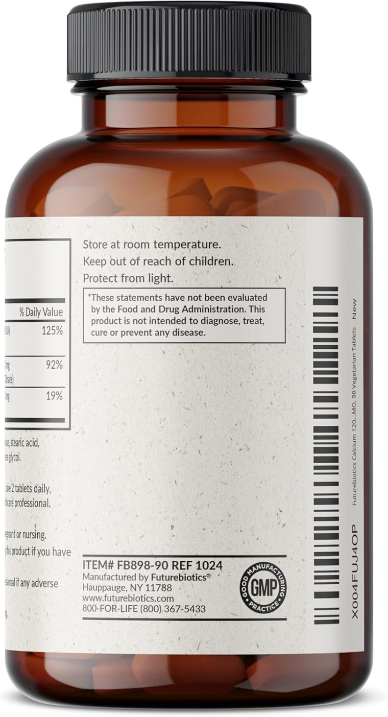 Futurebiotics Calcium 1200 MG Per Serving Sustained Release with Vitamin D3 1000 IU Per Serving Non-GMO, 90 Vegetarian Tablets - Image 5