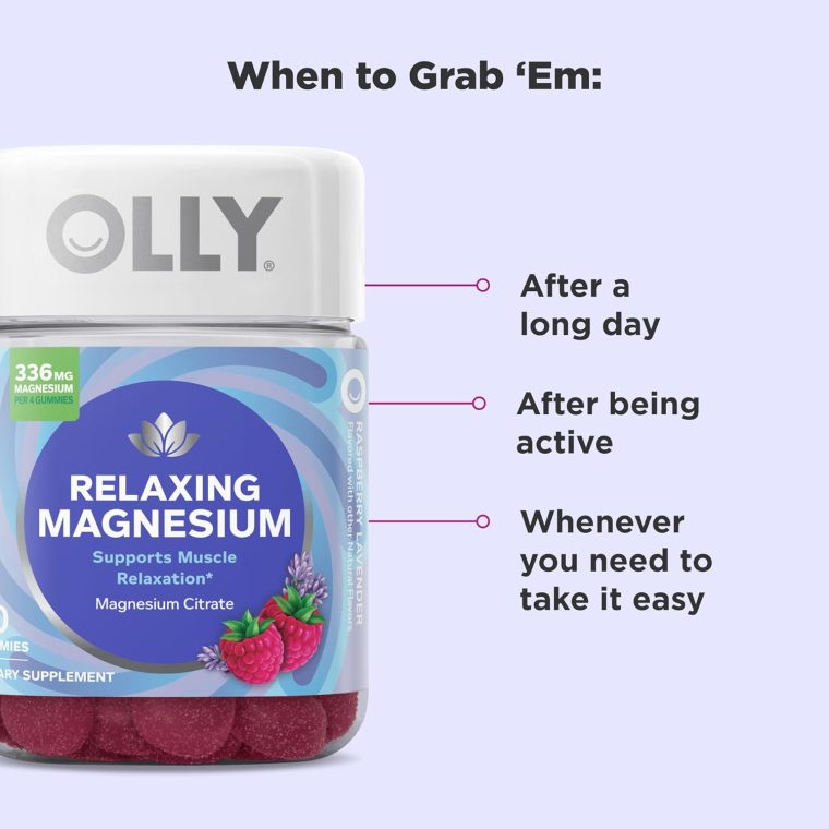 OLLY Relaxing Magnesium Gummies, Supports Muscle Relaxation*, Magnesium Citrate, Raspberry Lavender Flavor, 15 Day Supply - 60 Count - Image 5