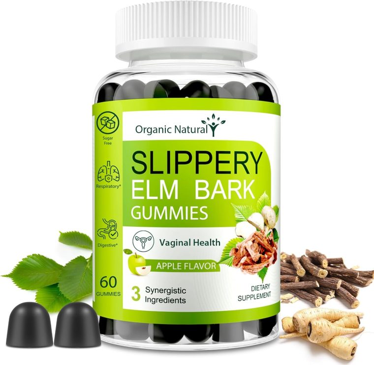 Slippery Elm, Slippery Elm Bark Gummies for Women & Men, with Organic Marshmallow & Maca Root for Vaginal Health Wetness & Vitality, Soothe Gut, Digestive, Throat & Respiratory*, Vegan - 60 Gummies