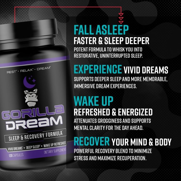 Gorilla Mind Dream Sleep Supplement (120 Capsules) - Nootropic Infused Comprehensive Sleep & Recovery Supplement - GABA, Melatonin, Valerian Root, Magnesium, L-Theanine, Sensoril, Ashwagandha & More - Image 4