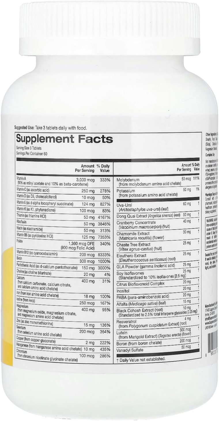 Super Nutrition Active Women's Multivitamin with Black Cohosh, Soy Isoflavones, and Cranberry Concentrate, 180 Tablets - Image 2