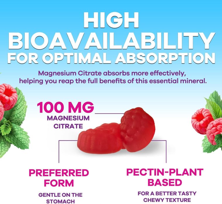 Magnesium Gummies Supplement - High Absorption Magnesium Citrate Supplement for Adults & Kids - Nature's Calm Magnesio Gummy Dietary Supplements for Bone, Muscle Health, Heart Support - 120 Gummies - Image 3