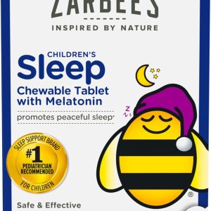 Zarbee’s Kids Melatonin Sleep Chewable Tablets, 1 mg, Drug & Alcohol-Free, Non-Habit Forming Sleep Support, Natural Grape Flavor, No Artificial Sweeteners or Dyes, Gluten Free, Ages 3+, 50 Ct Bottle