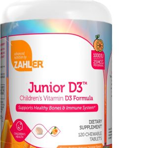 Zahler Junior D3 Vitamins 1000 IU - for Kids - Vitamin D for Kids to Support Bone, Teeth & Immune Health - Kosher Orange Flavor - 120 Count.