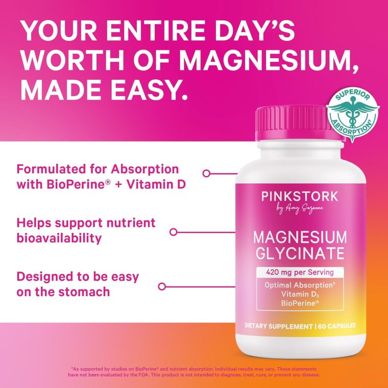 Pink Stork Magnesium Glycinate with Vitamin D - Magnesium Supplement for Women to Support Natural Calm, Mood, and Sleep - Hormone Balance for Women - 60 Capsules, 1 Month Supply - Image 3
