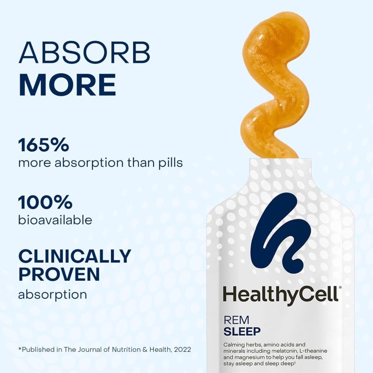 Healthycell REM Sleep Aid Supplement for Adults - Liquid Gel Extra Strength Sleep Supplement with Melatonin, Magnesium, L-Theanine, GABA & Natural Calming Herbs - 30 Gel Packs, Cherry Flavored - Image 3