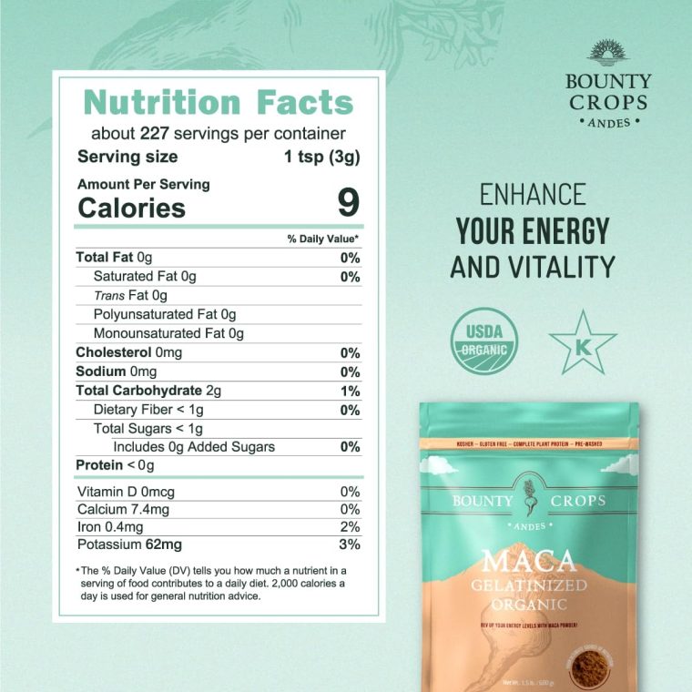Organic Maca Powder Gelatinized 24 Oz Bag (1.5 lb - 680 gr), Energy & Vitality Booster, Non-GMO & Gluten-Free, Peruvian Superfood, Certified Organic - Image 3