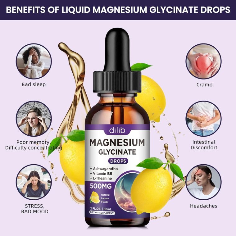 Magnesium Glycinate Supplement, Magnesium Liquid Drops with Magnesium Glycinate 500mg Vitamin B6, Ashwagandha, L - Theanine, Chamomile -Support Stress Relief, Bone, Muscle, Mood Vegan (Pack of 2) - Image 4