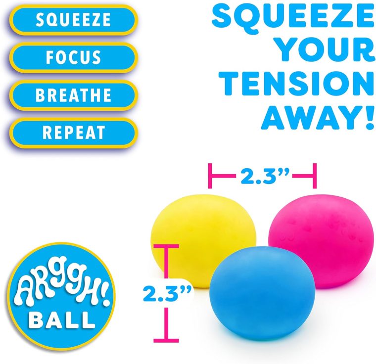 Power Your Fun Arggh Mini Stress Balls for Adults and Kids - 3pk Squishy Stress Balls, Color Changing Resistance Fidget Toys, Sensory Stress Relief Squeeze Toys Squishy Toy (Yellow, Pink, Blue) - Image 4