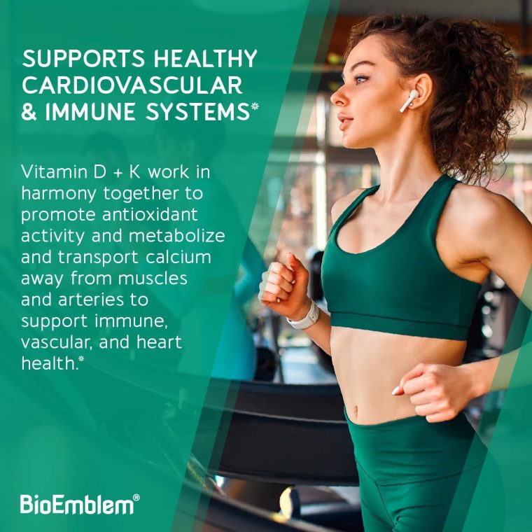 BioEmblem Vitamin D3 K2 Capsules (5000IU and 200mcg) - Patented MK7 and MK4 for 3-in-1 Complex Support - Vegetarian Vitamin D K2 Supplement for Teeth, Heart, Immune System - Non-GMO, 90 Caps - Image 2