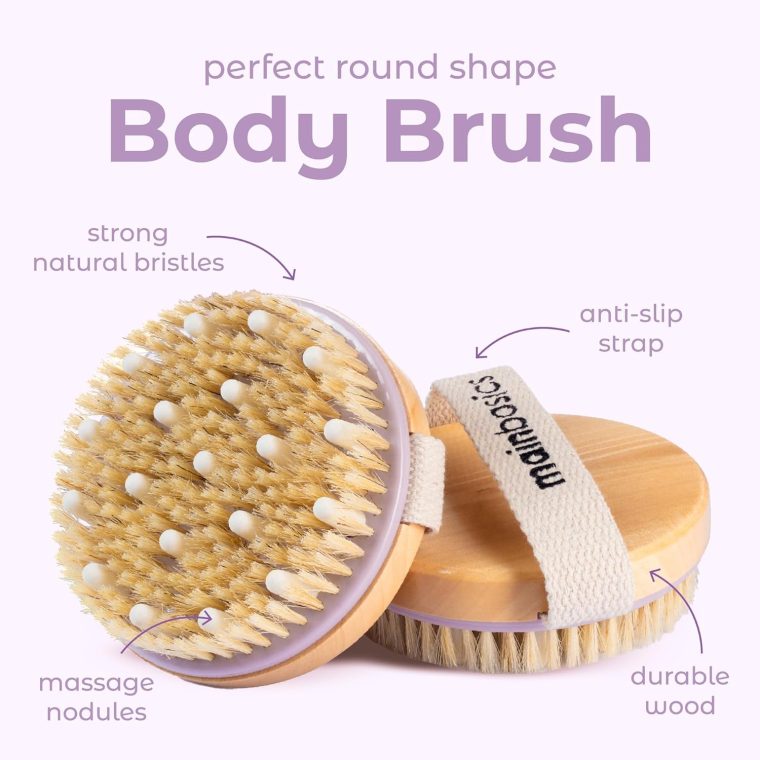 MainBasics Dry Brushing Body Brush for Lymphatic Drainage, Dry Skin, Cellulite, Blood Circulation with Exfoliating Natural Bristles and Massage Nodes for Flawless Skin - Image 6