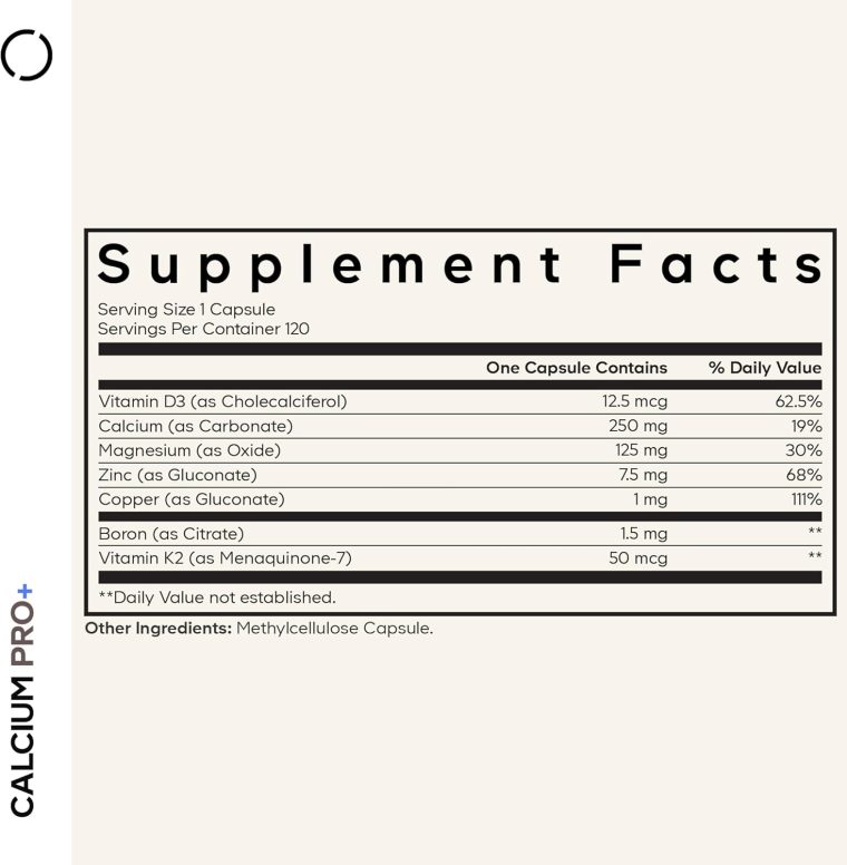 Codeage Calcium 250mg Supplement, Vitamin D3, Magnesium, Zinc, Copper, Boron, Vitamin K2-2-Month Supply - Elemental Calcium Pills & High Calcium Vitamins, Non-GMO - 120 Capsules - Image 2