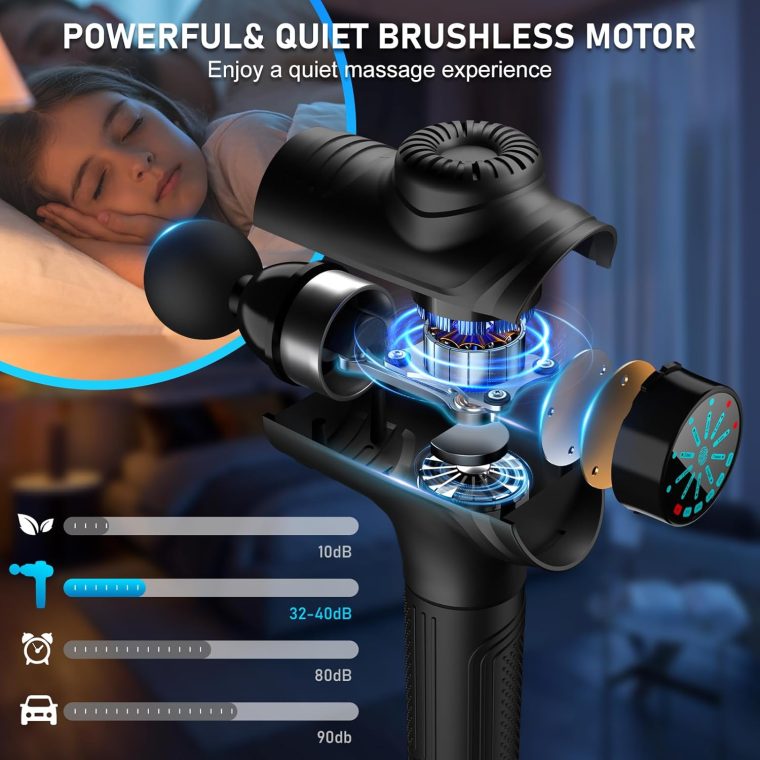 RAEMAO Massage Gun, Handheld Electric Deep Tissue Muscle Massager for Athletes for Pain Relief Attaching 8 Replacement Heads, Percussion Massager with 10 Speeds, Father's Day Gifts, Black - Image 4