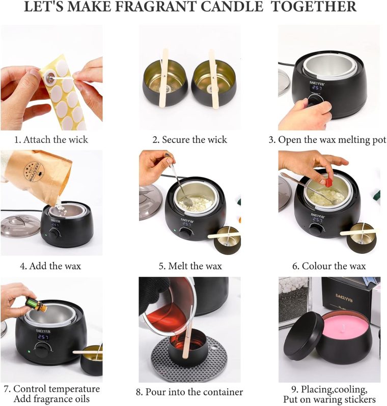 SAEUYVB Candle Making Kit for Adults with Hot Plate, DIY Starter Soy Candle Making Supplies/Kit - Perfect as Home Decorations（Black） - Image 6