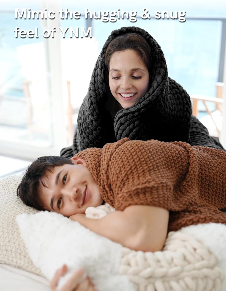 YnM Chunky Throw Blanket, Medium-Weight, Hand Knitted, Skin Friendly, Ventilated and Breathable, Machine Washable, Home Décor Piece for Couch, Sofa and Bed (Black, 60x80 Inch) - Image 8