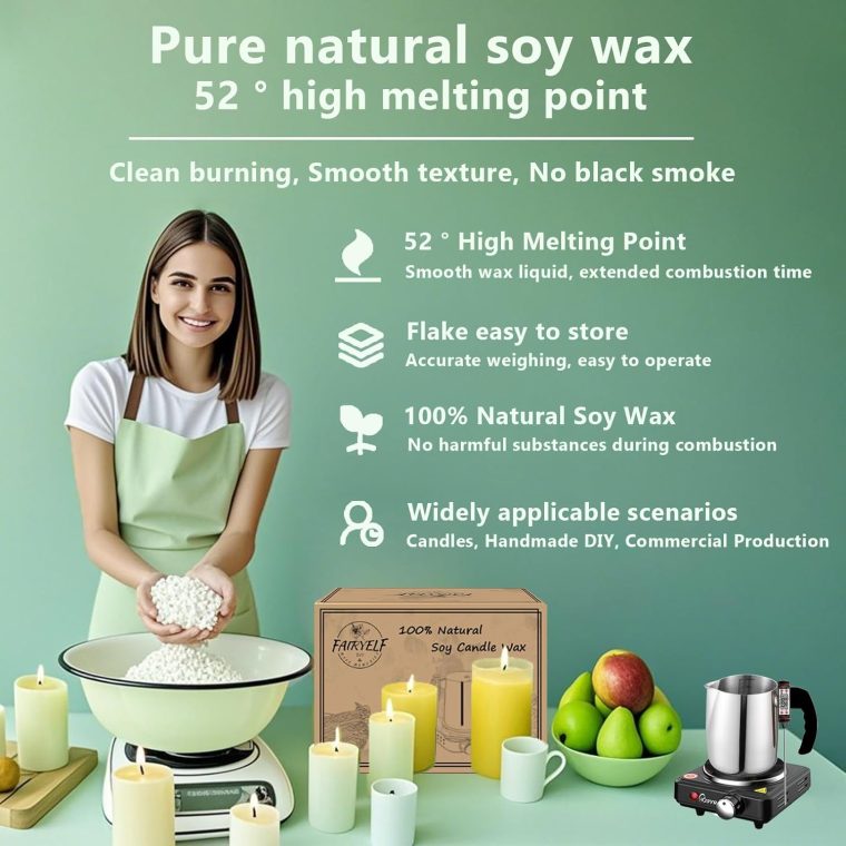 Soy Wax Candle Making Kit Supplies With Wax Melter, Natural Candle Wax for Candle Making - DIY Candles Making Supplies, Including 3lbs Soy Wax Flakes, Melting Pot, Electric Stove, Candle Wick - Image 3