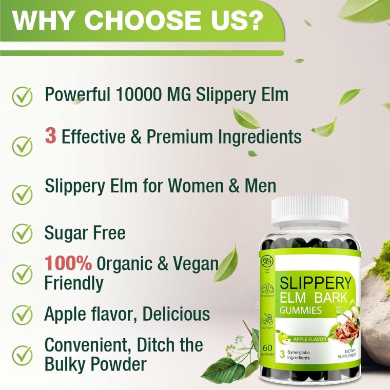 Slippery Elm, Slippery Elm Bark Gummies for Women & Men, with Organic Marshmallow & Maca Root for Vaginal Health Wetness & Vitality, Soothe Gut, Digestive, Throat & Respiratory*, Vegan - 60 Gummies - Image 7