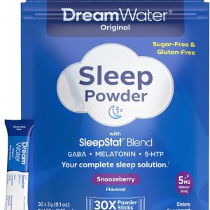 Dream Water Sleep Aid Powder; Melatonin 5mg, GABA, 5-HTP; Natural Flavors; Helps You to Fall Asleep, Fast, and Wake Refreshed; Snoozeberry, 30-Count