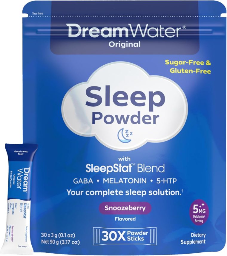 Dream Water Sleep Aid Powder; Melatonin 5mg, GABA, 5-HTP; Natural Flavors; Helps You to Fall Asleep, Fast, and Wake Refreshed; Snoozeberry, 30-Count