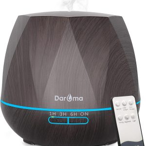 550ml Essential Oil Diffuser, DAROMA Upgraded Remote Control 6 in 1 Aromatherapy Ultrasonic Cool Mist Humidifier, 7 Color Changing Mood Lights & Waterless Auto-Off for Home Office Gift, Dark Wood