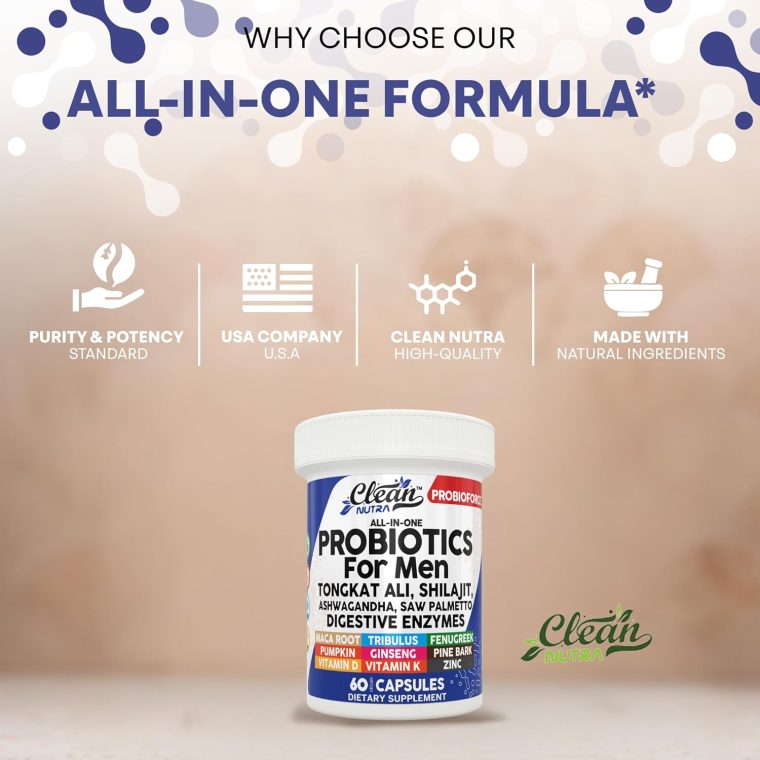 Clean Nutra Probiotics for Men | Tongkat Ali, Saw Palmetto, Tribulus, Ginseng, Ashwagandha, Maca, Pumpkin, Gingko Biloba, Pine Bark, Fenugreek, Shilajit, Zinc - Mens Probiotic 60 Capsules - Image 7