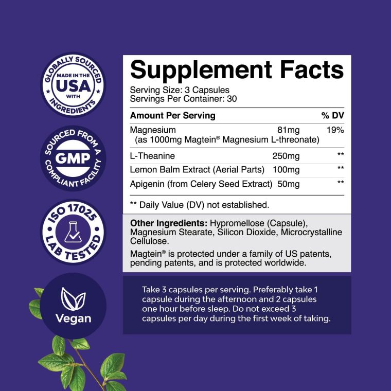 High Absorption Magnesium Sleep Supplement - Rest Support Magnesium Threonate Apigenin Theanine for Sleep and Rest for Women & Men - Mg Threonate Melatonin Free Sleeping Aid - 90 Capsules - Image 2