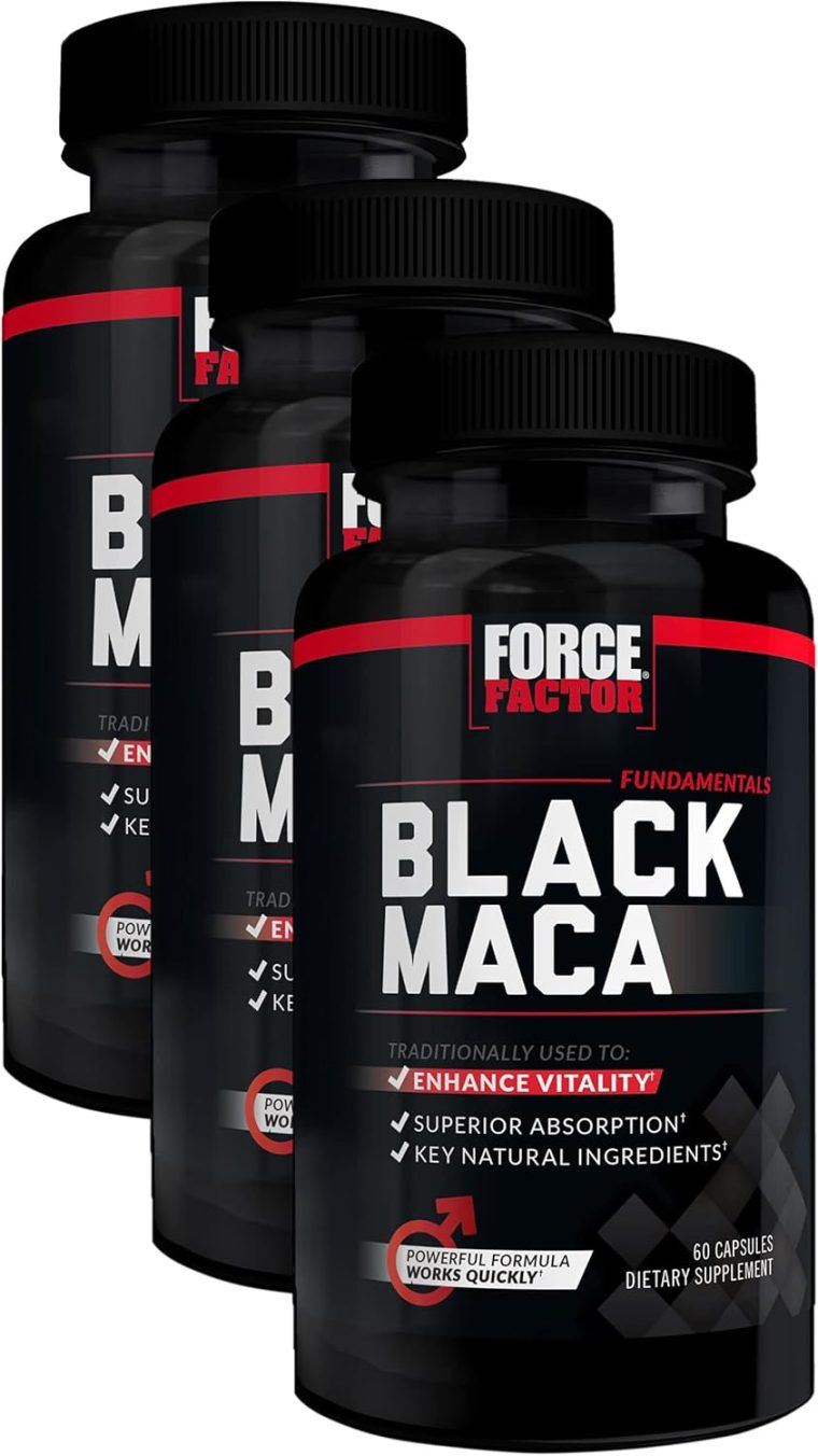 Force Factor Black Maca Root Vitality Supplement for Men with Superior Absorption and Power, Natural Maca Negra Extract, Fundamentals Series, 1000mg, 60 Capsules (Pack of 3)