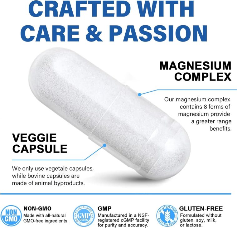 Magnesium Complex Supplement 8 Forms, 500mg Magnesium Glycinate, Malate, Citrate, High Absorption Mg for Calm, Sleep, Mood & Healthy Muscle, Pack of 2, Total 120 Vegan Capsules - Image 5