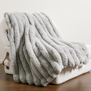 The Nantucket Blanket - Faux Fur Pillar Blanket 60"x70" Pebble Grey - Luxuriously Soft Cozy Warm Gift for Women, Plush Silky Fuzzy Weighted Reversible Design Home Decor