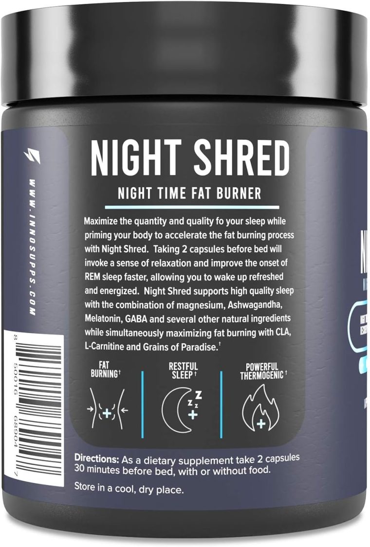 Night Shred Fat Burner and Natural Sleep Support | Ashwaganda, 5-HTP, CLA, Melatonin | Appetite Suppressant | Weight Loss Support Nighttime Fat Burning (60 Vegetarian Capsules) - Image 2