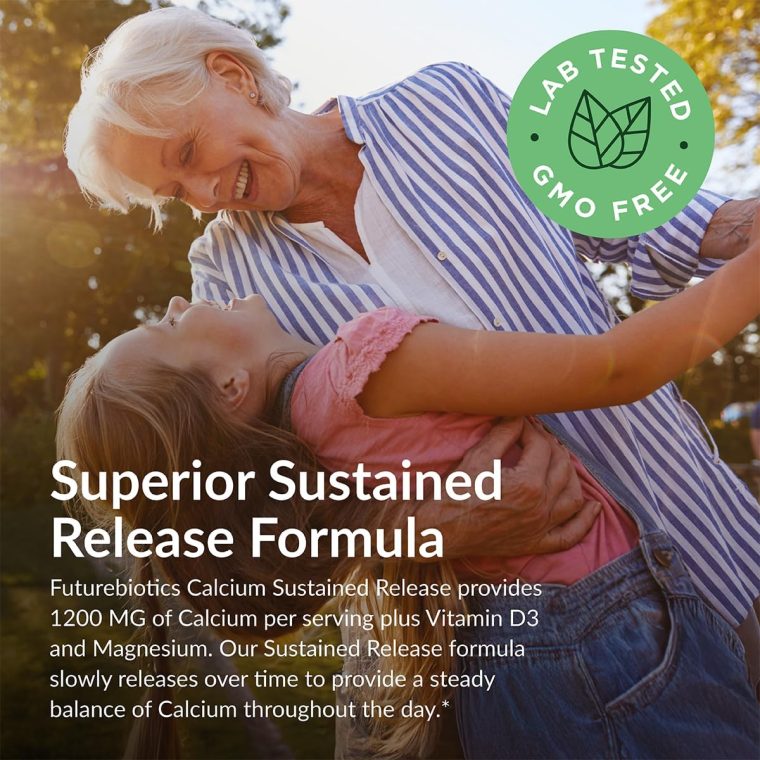 Futurebiotics Calcium 1200 MG Per Serving Sustained Release with Vitamin D3 1000 IU Per Serving Non-GMO, 90 Vegetarian Tablets - Image 4