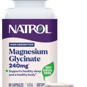 Natrol Magnesium Glycinate Supplements 240 mg - High Absorption - Calm Magnesium Glycinate for Sleep - 60 Capsules, 30 Day Supply