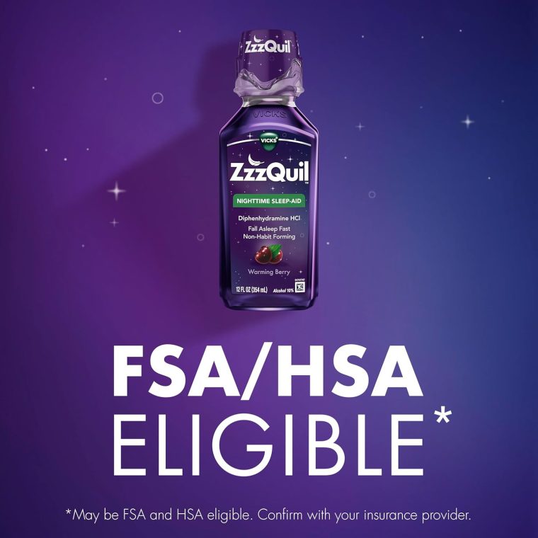 ZzzQuil, Nighttime Sleep Aid Liquid, 50 mg Diphenhydramine HCl, No.1 Sleep Aid Brand, Fall Asleep Fast, Non-Habit Forming, Warming Berry Flavor, 6 FL OZ - Image 8