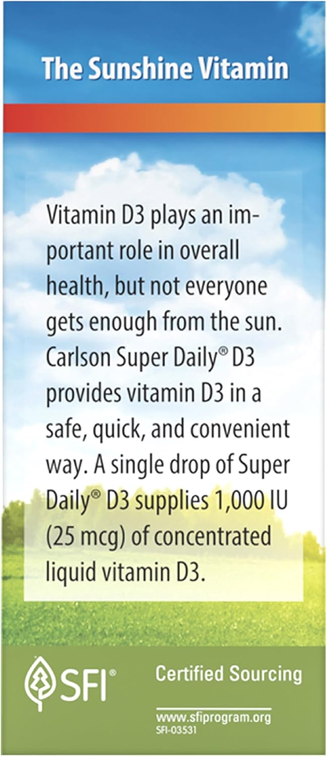 Carlson - Super Daily D3, 6000 IU (150 mcg) per Drop, Liquid Vitamin D3, 1-Year Supply, Non-GMO, Unflavored, 365 Vegetarian Drops (10.3 mL) - Image 9