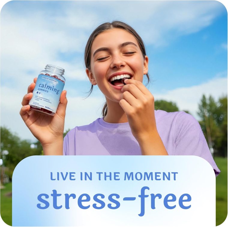 Calming Ashwagandha Gummies for Teens | Stress Relief Supplement with Theanine, GABA, Chamomile & Lemon Balm Calm Sleep Gummies | Natural Raspberry Flavor, Non-GMO, Third-Party Tested | 60 Ct - Image 3