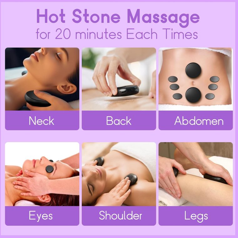 AICNLY 12 Pieces Hot Stone Massage Set-Professional Massage Tool for Spa, Cellulite Massage, Lymphatic Drainage, Relieve Tension and Muscle Pain, Basalt Rocks Premium Set - Image 5