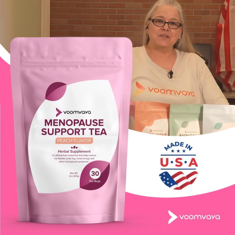 VoomVaya Menopause Support Tea - Natural Menopause Relief for Women with Red Clover & Black Cohosh - Alleviates Hot Flashes, Night Sweats, Mood Swings - Peach Flavor - 30 Teabags - Image 7