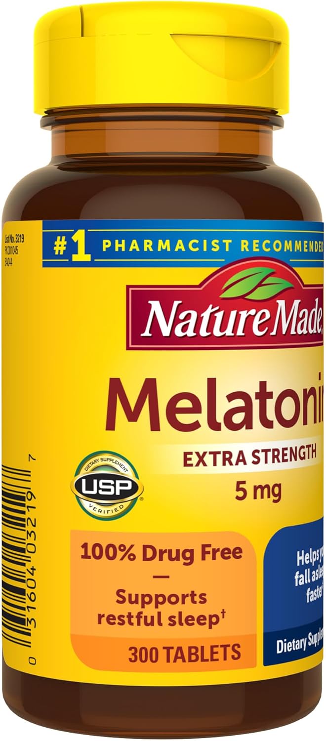 Nature Made Melatonin 5mg Extra Strength Tablets, 100% Drug Free Sleep Aid, Sleep Supplements for Adults, 300 Tablets, 300 Day Supply - Image 6