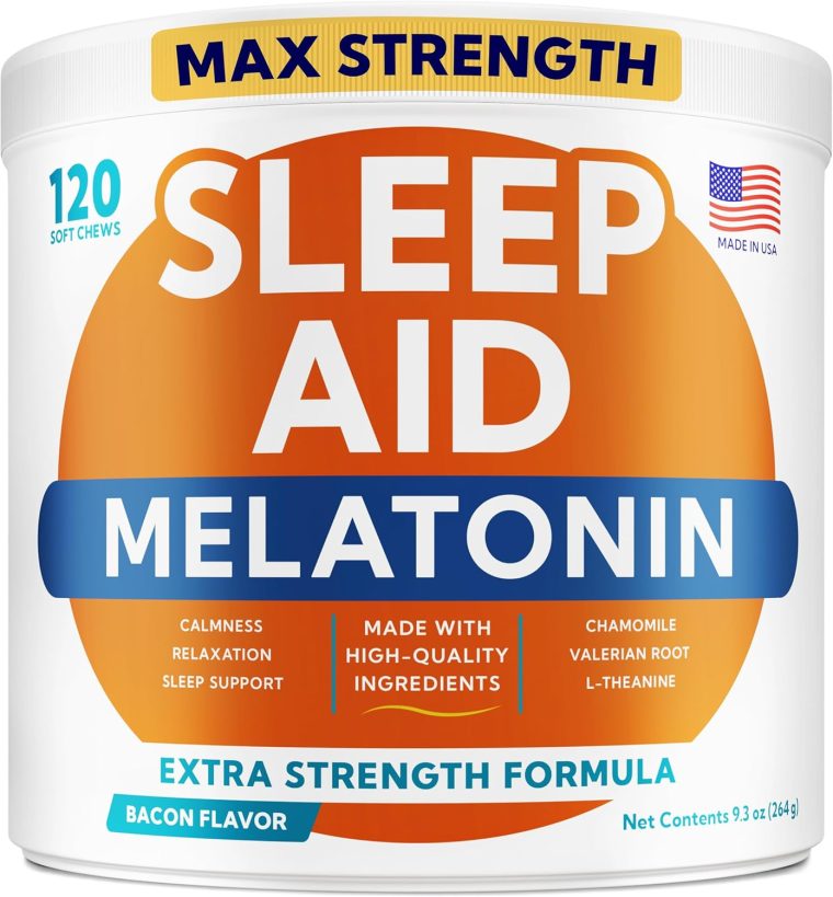 Melatonin for Dogs to Sleep 6mg - Doggie Sleep Aid Treats - Sleeping Pills for Anxiety - Extra Strength Calming Chews Large & Medium Breed Help Sleep at Night - Made in USA - 120Ct