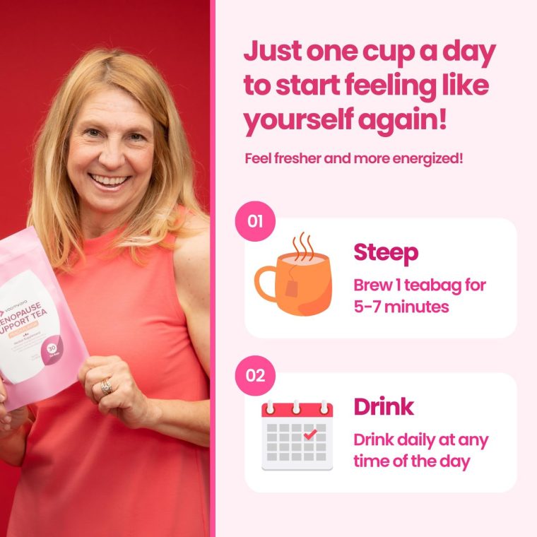 VoomVaya Menopause Support Tea - Natural Menopause Relief for Women with Red Clover & Black Cohosh - Alleviates Hot Flashes, Night Sweats, Mood Swings - Peach Flavor - 30 Teabags - Image 6