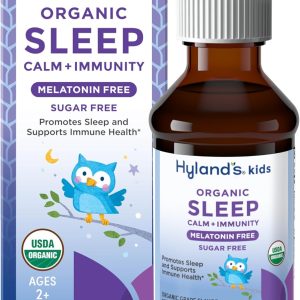 Hyland's Kids Melatonin-Free Organic Sleep Calm & Immunity Liquid, Sugar-Free with Magnesium, Vitamin D, Zinc & Elderberry, Promotes Sleep & Supports Immune Health, Ages 2+, Grape Flavor, 4 Fl. Oz.