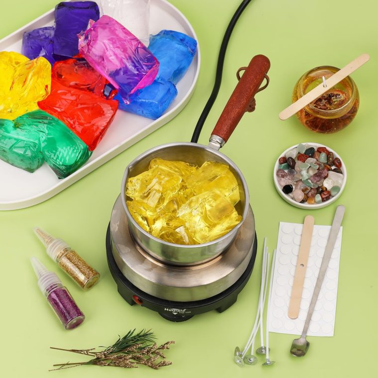 Jelly Candle Making Kit,9pcs Gel Wax -7 Colors Candle Making kit，Includes Wax Wicks Wick Stickers，Wooden Wick Holders and More，DIY Starter Candle Making Kit 2.8LB/45oz - Image 6